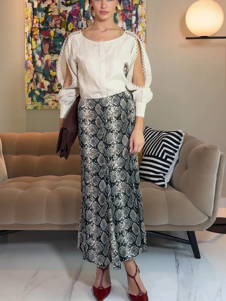 Moda impressa cintura alta a linha saia feminina solta fino ajuste saias longas primavera outono senhora comute rua vestido casual 2025 novo