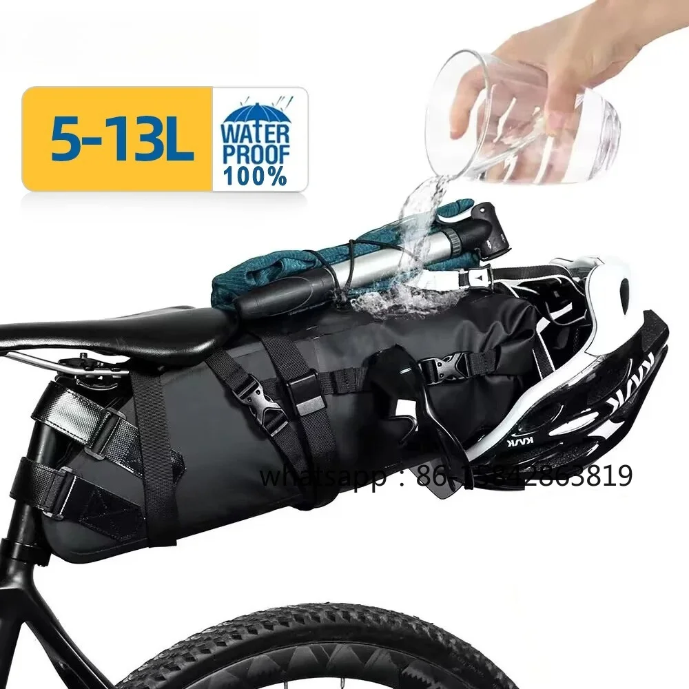 Bike Saddle Bag Waterproof 5L-13L Big Capacity Foldable for Road MTB Bicycle Tail Rear Bag Cycling Trunk Pannier Black