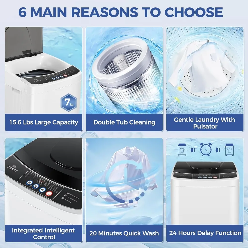 Portable Washing Machine Laundry Machine with 10 Programs and 8 Water Levels Selections Washer Machine for Apartment,Rv