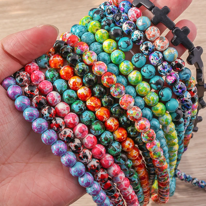 Tusember 6/8mm 100 Uds. Piedra Natural sedimento marino jaspe Imperial cuentas redondas sueltas para fabricación de joyería costura pulsera Diy