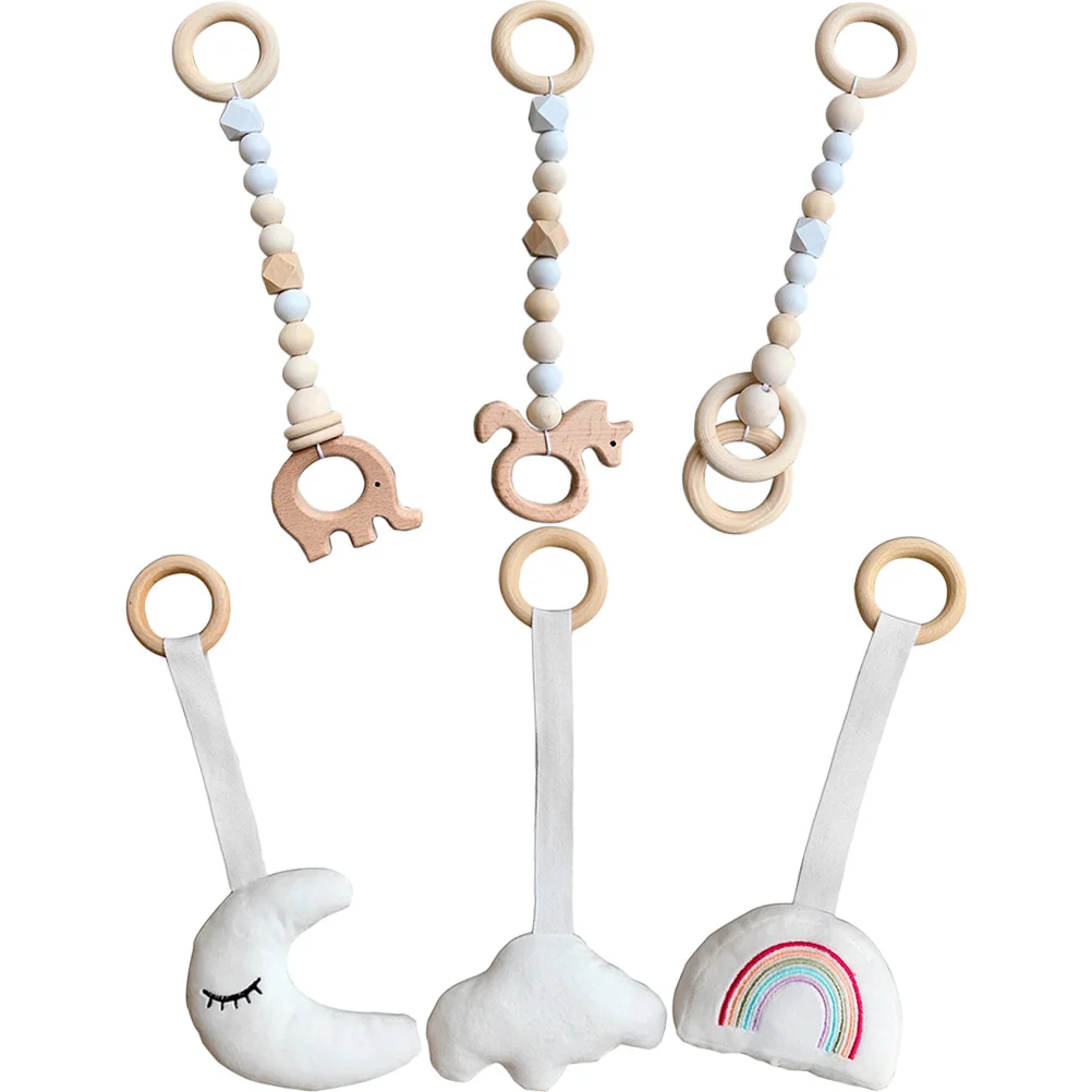 Accesorios sensoriales colgantes de madera, mordedor, anillos para cuna, desarrollo de Motor fino para recién nacidos de 0 a 6 meses, 6 uds.