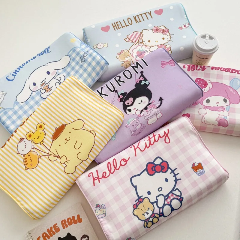

HelloKitty Natural Latex Pillow Cartoon Sanrio Kuromi Melody Cotton Pillowcase Soft Comfortable Detachable Nap Latex Pillow Core