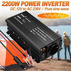 Foval DC 12V to AC 220V Pure Sine Wave Inverter 1500W/2200W/2600W/3000W LED Voltmeter Converter Transformer EU Socket