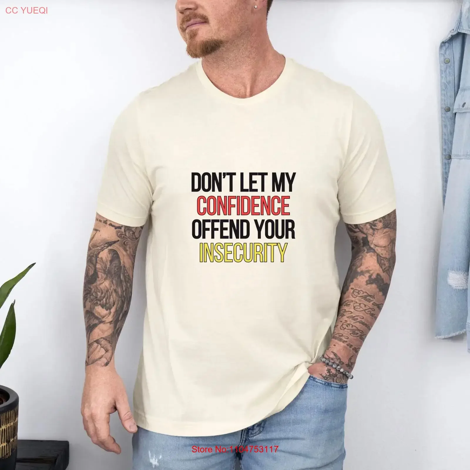 T-shirt drôle avec citation motivante : « Ne laissez pas ma confiance vous offenser, votre insécurité ne vous échappera pas » – Vêtement inspirant vintage délavé et doux