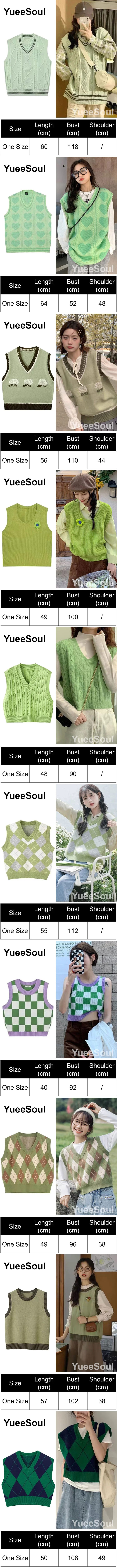 Green Knit Vest Printed Sleeveless Pullover Oversized Women Sweater Vest 2026 New Y2K Vintage Knitwear Women's Autumn Clothing