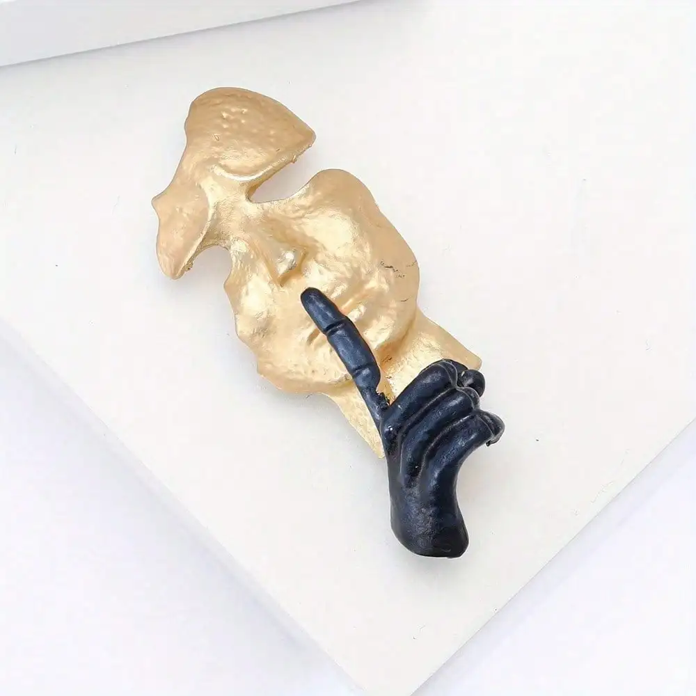 Gold & Black Abstract Face Gesture Brooch - Modern Art Creative Design, for Party Attires, Ideal Gift for Art Enthusiasts