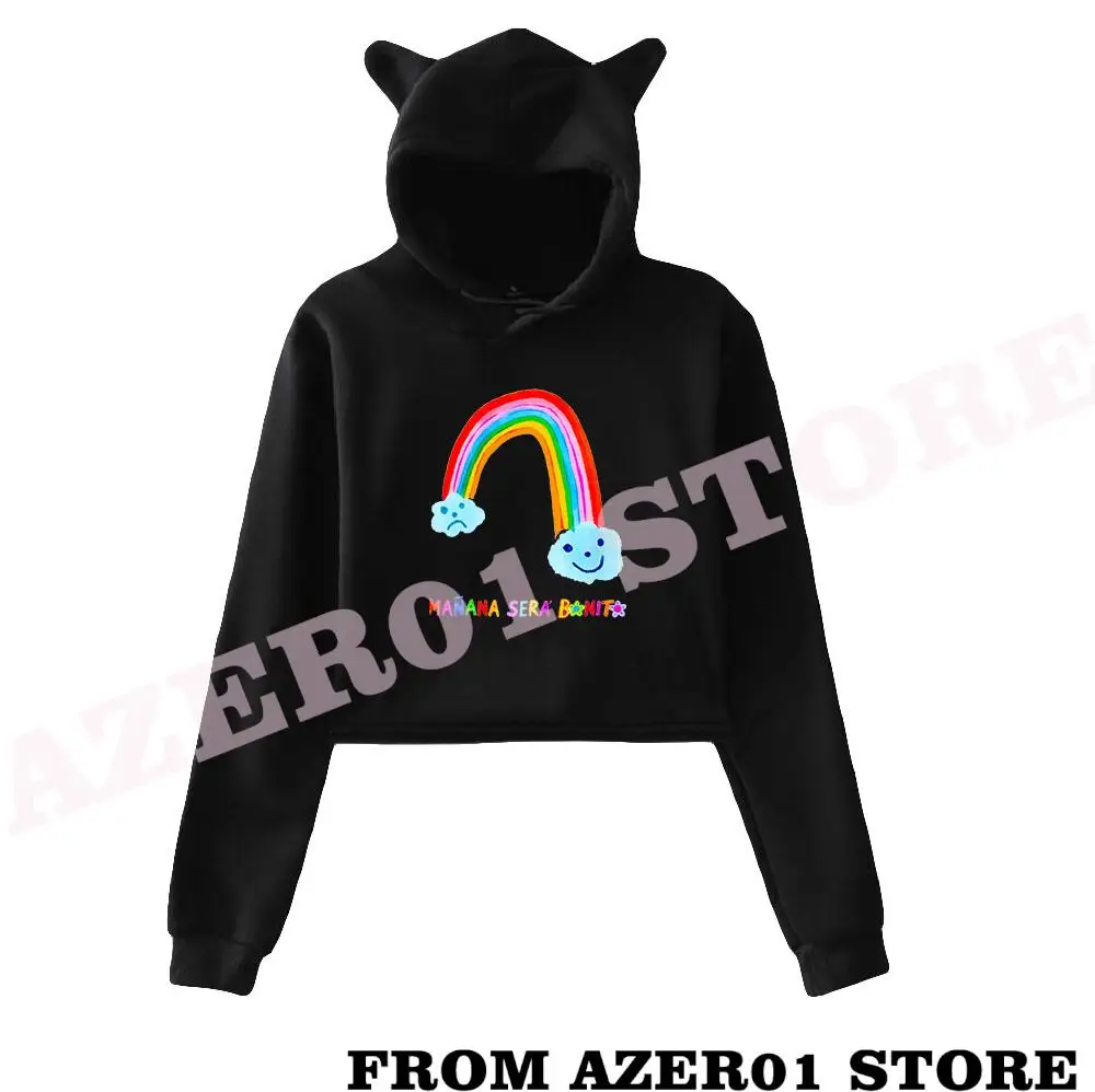 Karol G MANANA SERA BONITO RAINBOW Merch Cat Cropped Hoodies Women/Girl Hooded Crop Tops Loose Sweatshirt Hooded