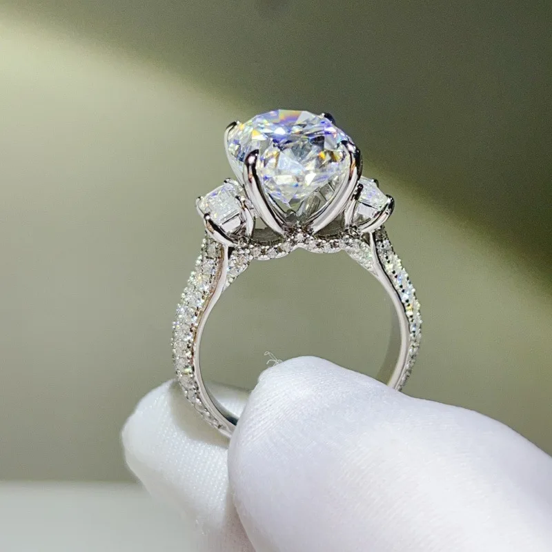 Vintage Oval Cut Full D Color Moissanite Diamond Ring Set Real 925 Sterling Silver Party Wedding Band Rings for Women Jewelry