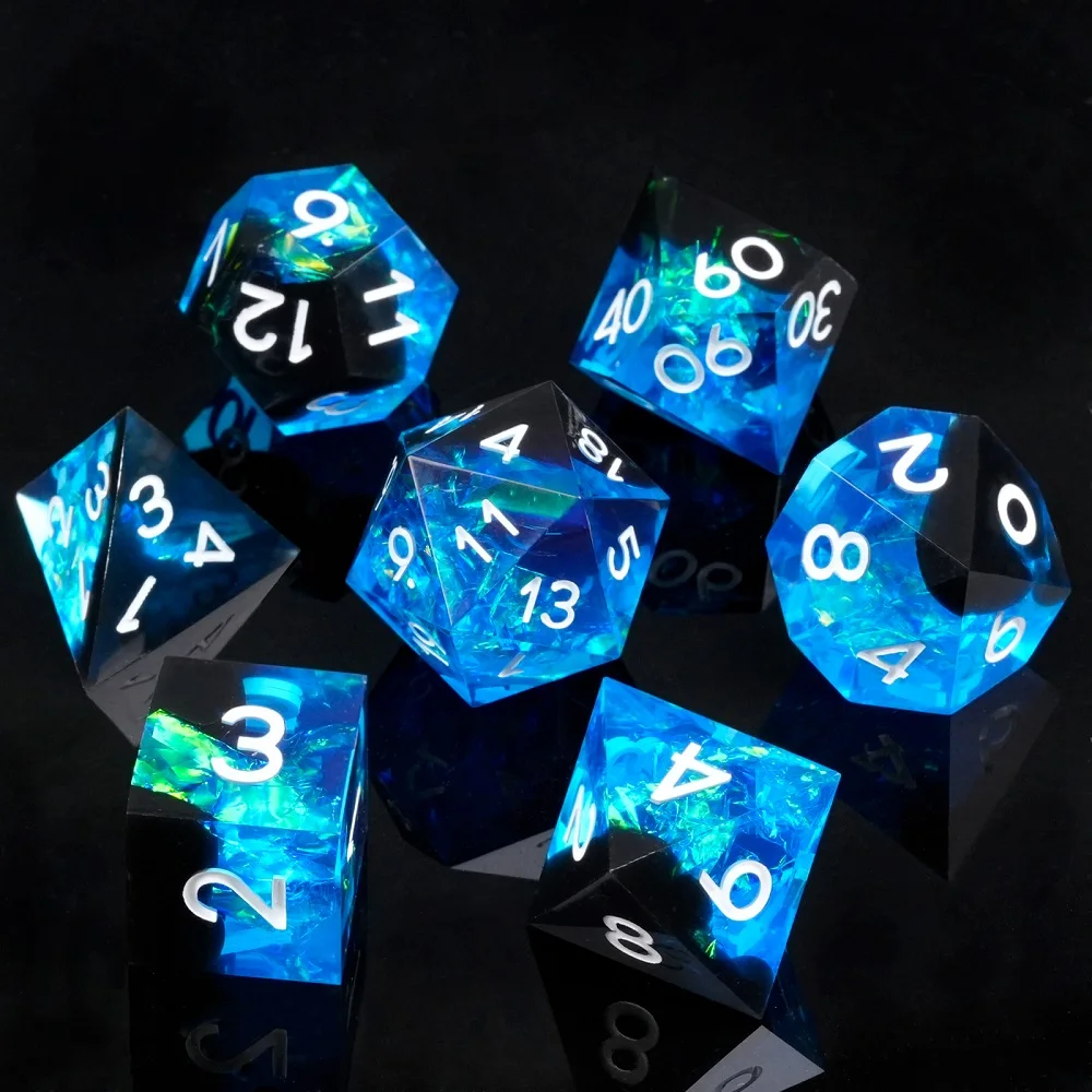 7-Type DND Dice Set High end Resin Sharp Edge 7Pcs Polyhedral D&D Dices for Dungeon and Dragonboard Games D4 D6 D8 D10 D12 D20