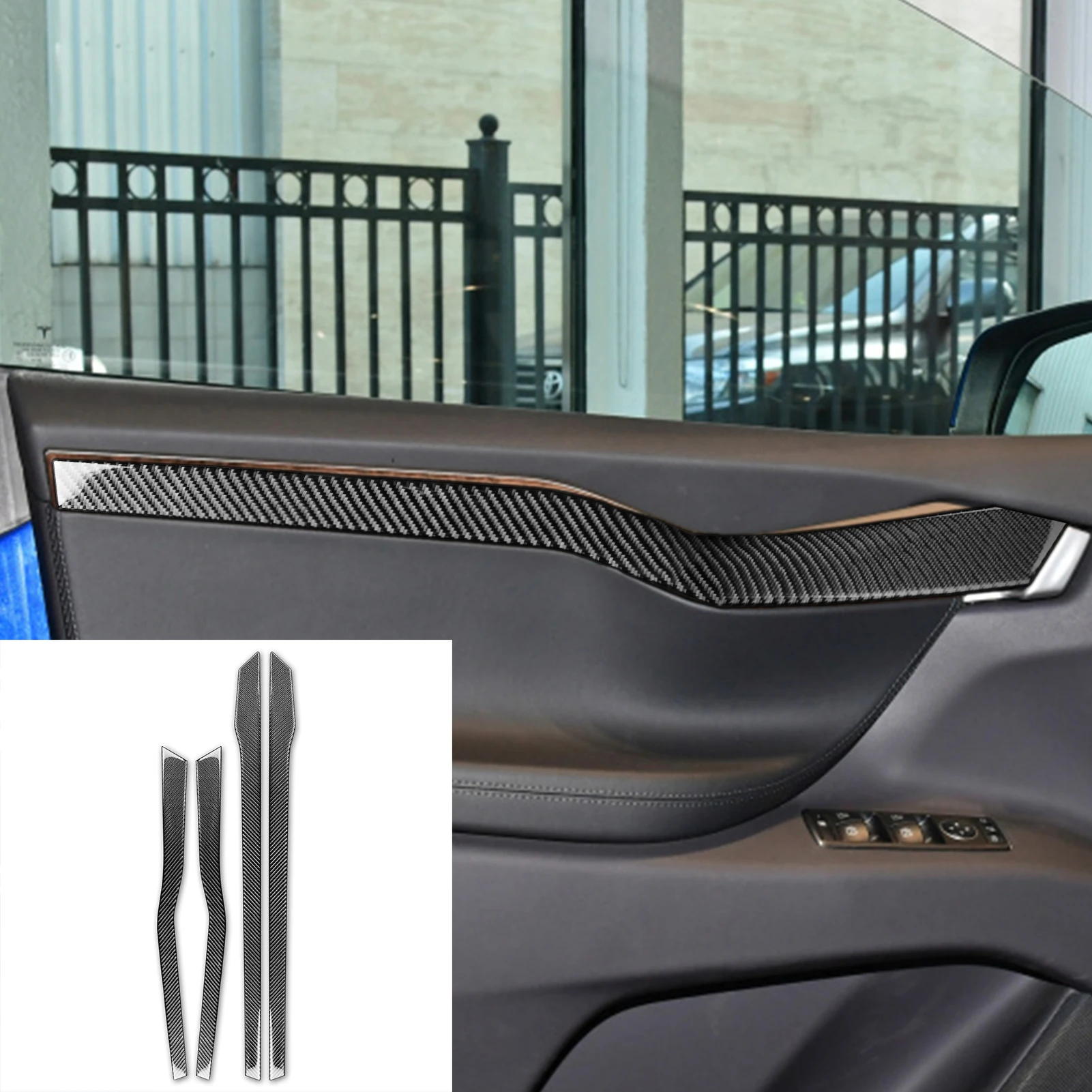 

Carbon fibre 4 Pcs Door trim strip For Tesla Model X 16-20 Door Trim Decoration Strip Cover Trims Stickers Interior Accessories