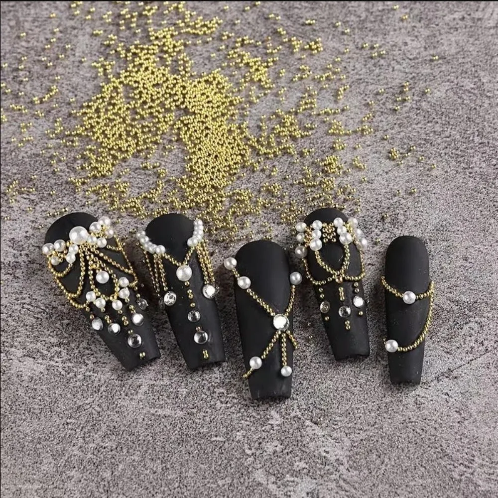 New 12 Grids Nail Art Studs Bead Rivet Steel Beads Nail Charms 3D Details Gold Metallic Nail Art Beads Manicure Accessories
