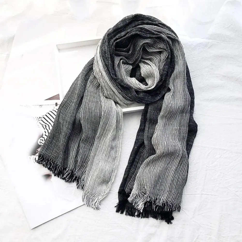 Women Scarf Patchwork Color Tassel Trim Wrinkle Shawl Scarf Soft Neck Wrap Temperature-locking Winter Scarf Neckwear