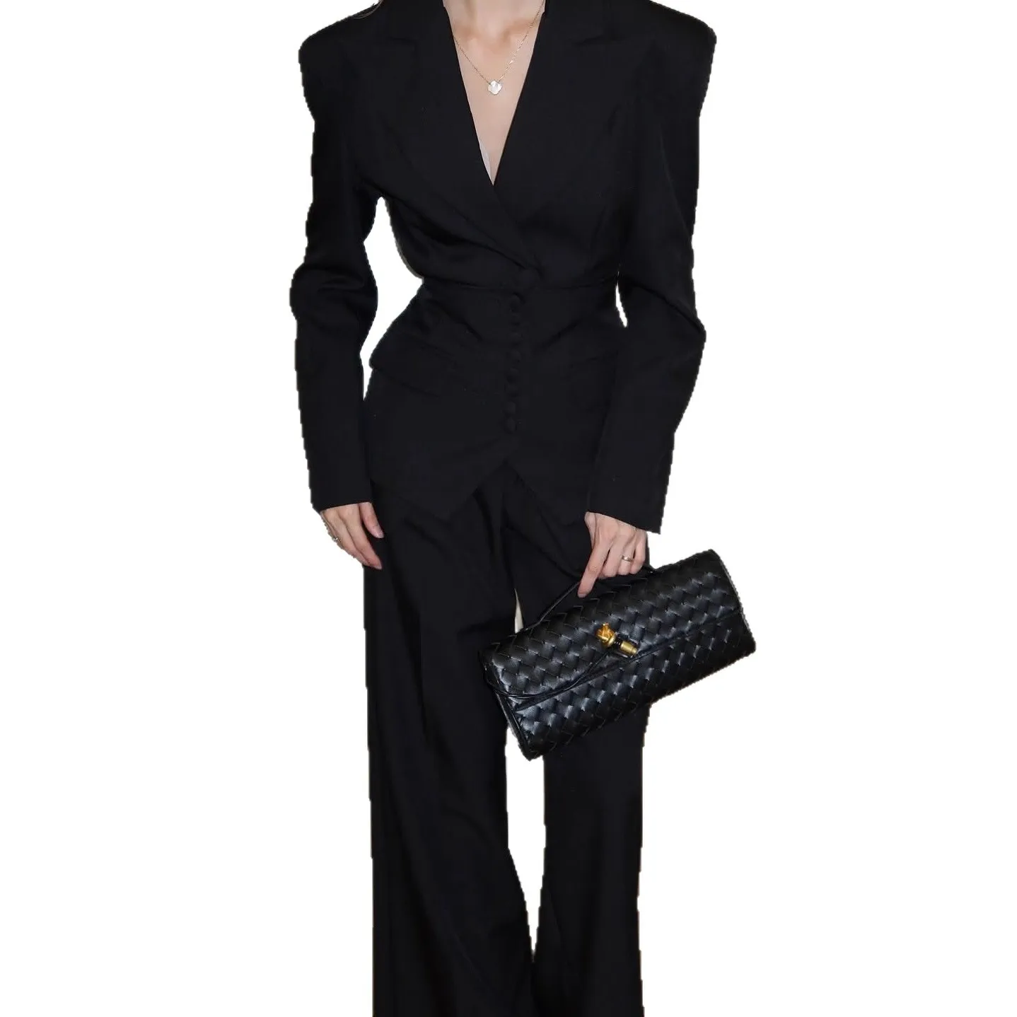 SuperAen European and American Women's Clothing Fashion Autumn Casual V-neck Blazer Long Pant Two Pieces Set