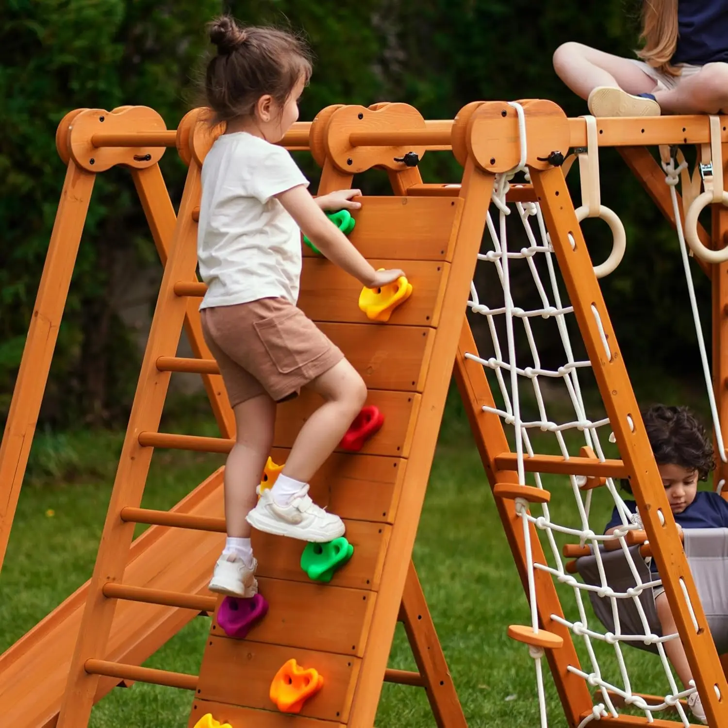 7-in-1 Indoor/Outdoor Foldable Playset for Kids - with Slide, Climbing Wall, Monkey Bars, Swing