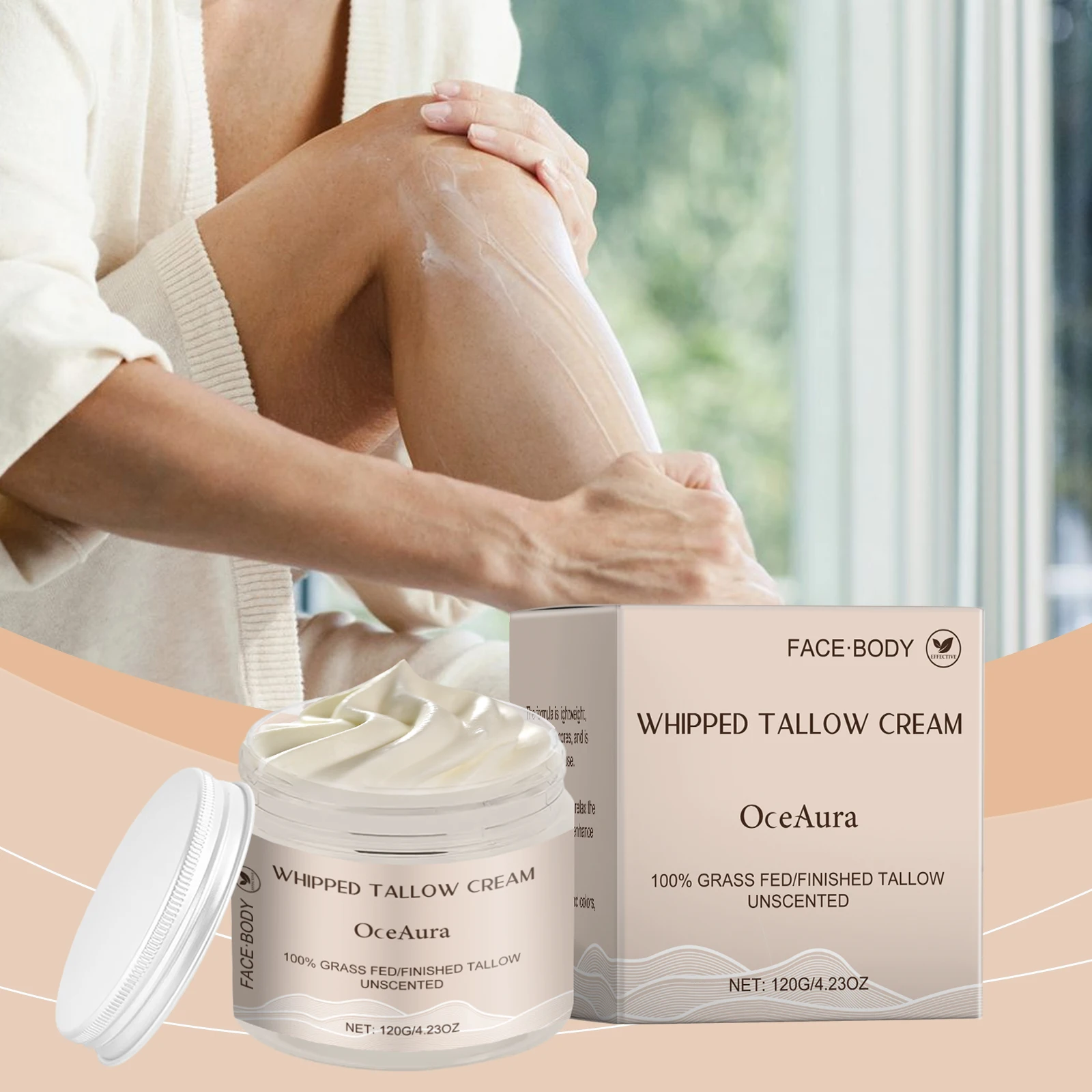 

OceAura Whipped Tallow Cream Moisturizing Skin Elasticity Increased Anti Sagging Avocado Oil Grass Fed Beef Tallow Honey Balm