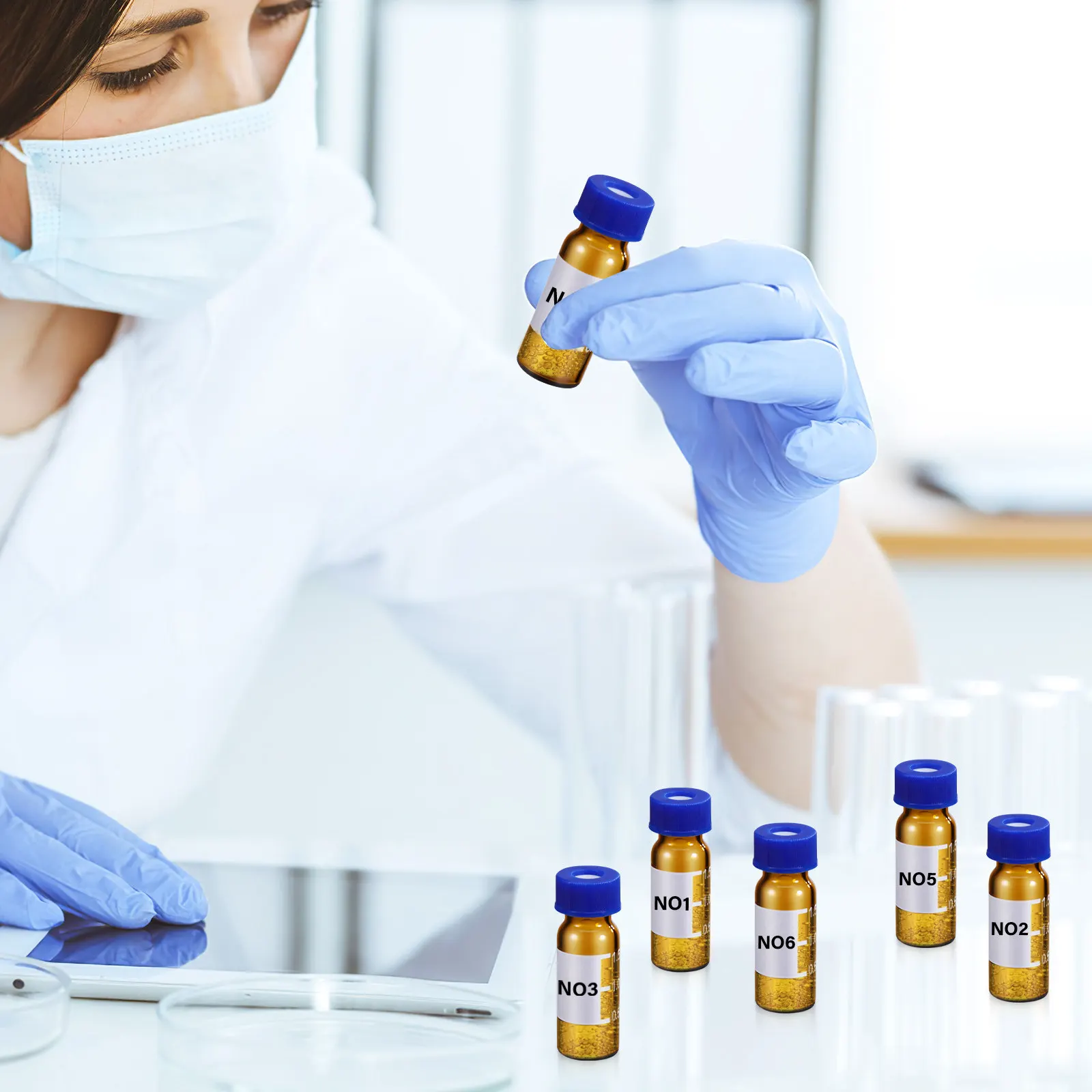 100Pcs Glass Vials Amber Color with Cap Liner Graduated Markings for Precise Measurement Sampling Vials Lab Equipment