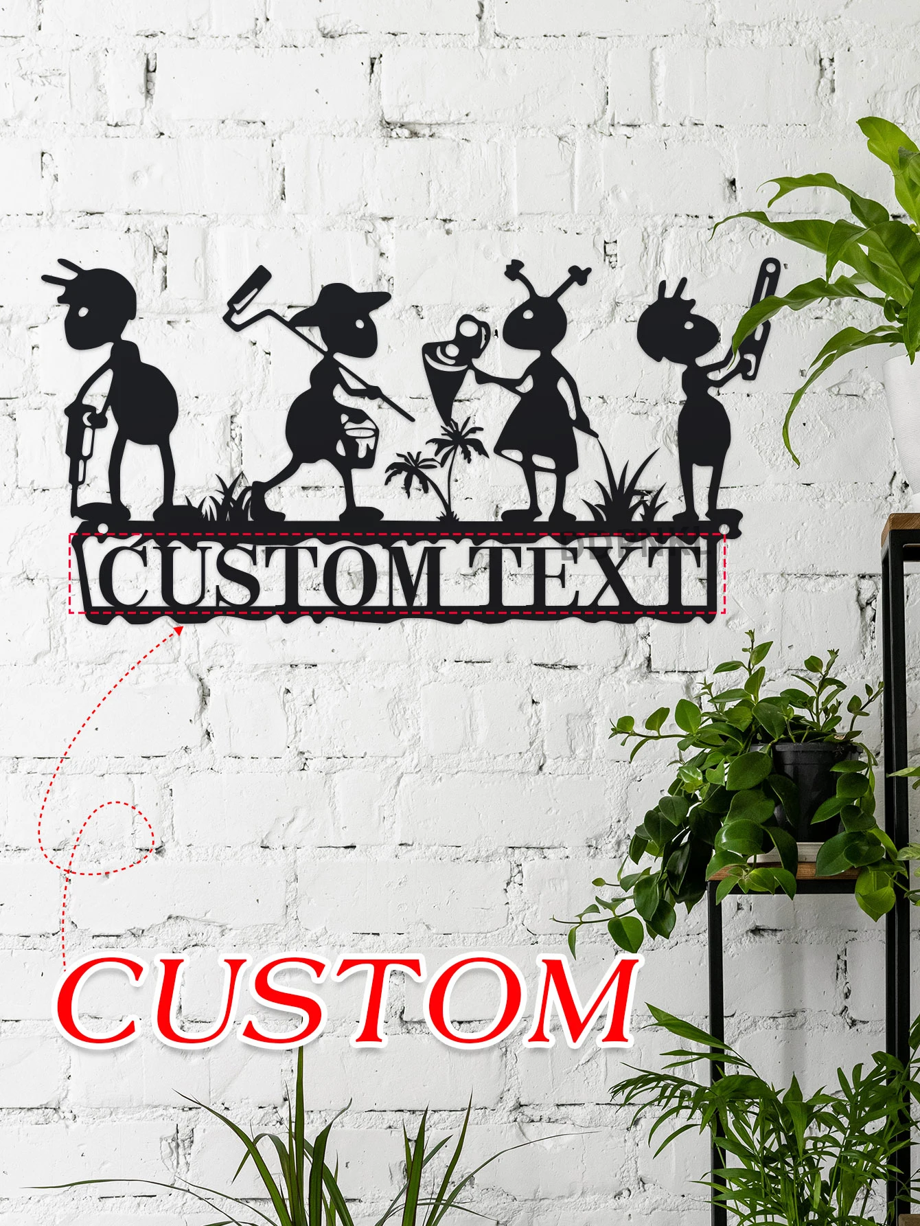 علامة معدنية مخصصة للحديقة، علامة معدنية مخصصة لحديقة النمل، ديكور نمل العمل المعدني، علامة ديكور جدارية للحديقة، تخصيص