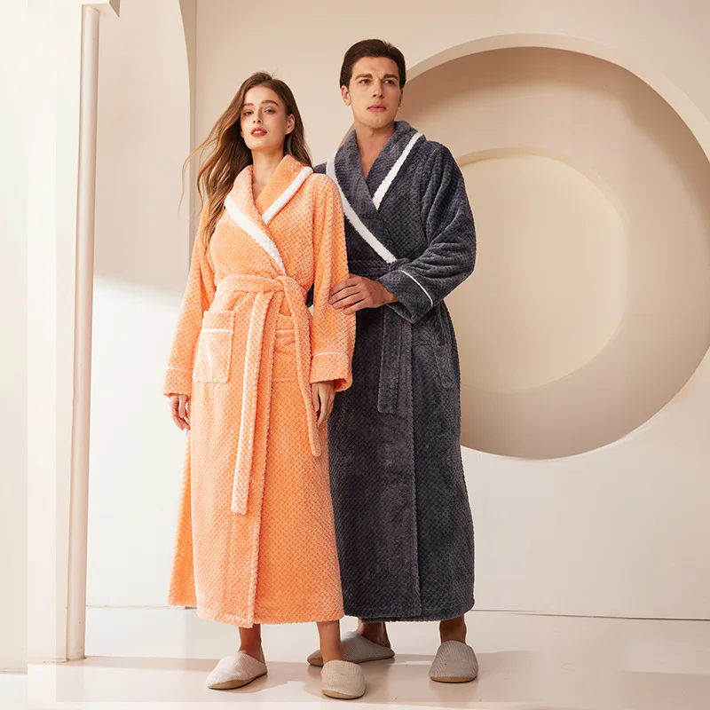 Couple Shower Robes Men Loose Nightgown Thicken Flannel Sleepwear Kimono Loungewear Homewear 2024 Autumn Winter New Bathrobe