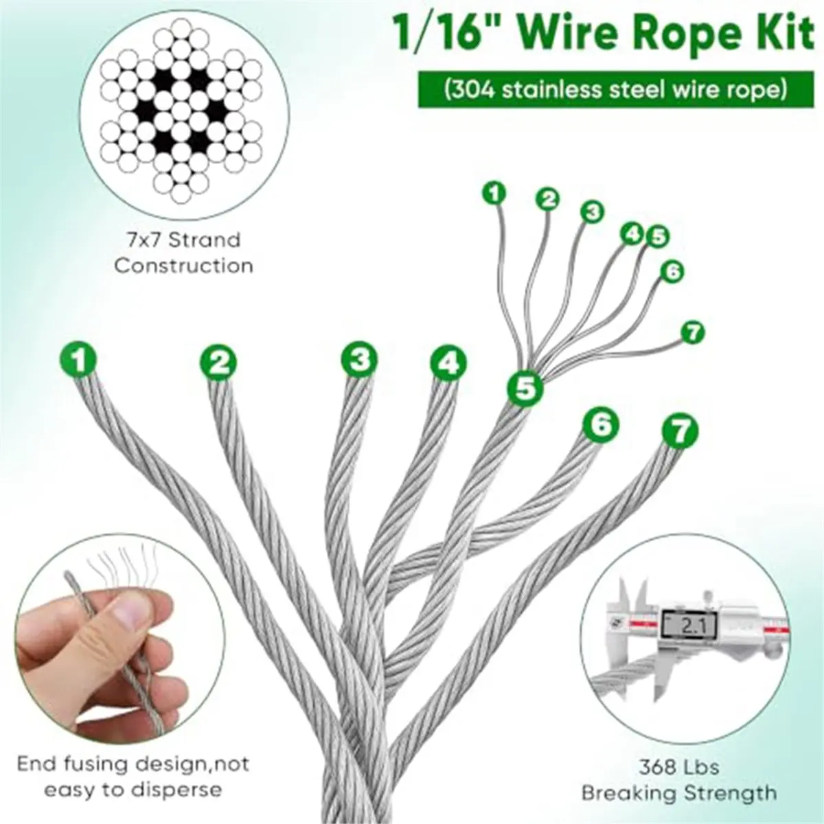 1/16-Inch Steel Wire Rope Kit for Garden Pergolas, Clotheslines, Railings, Trellises, Patios, Gardens, Wedding Lighting