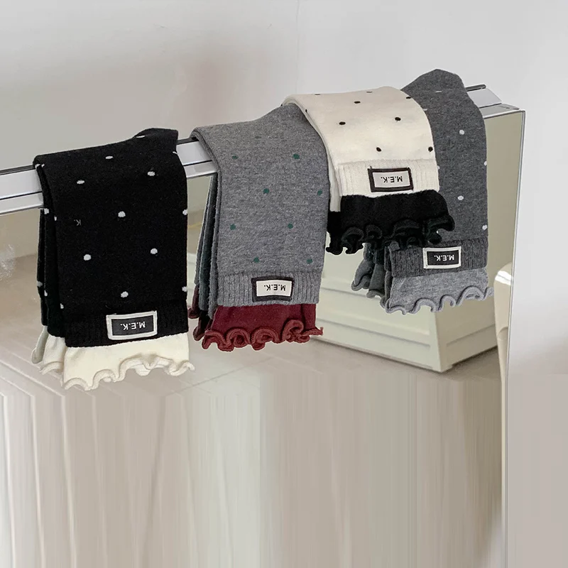 

Polka Lace Mid Tube Socks Korean Style Warm And Versatile Women Short Socks Simple And Fashionable Sleeping Socks Socks Woman