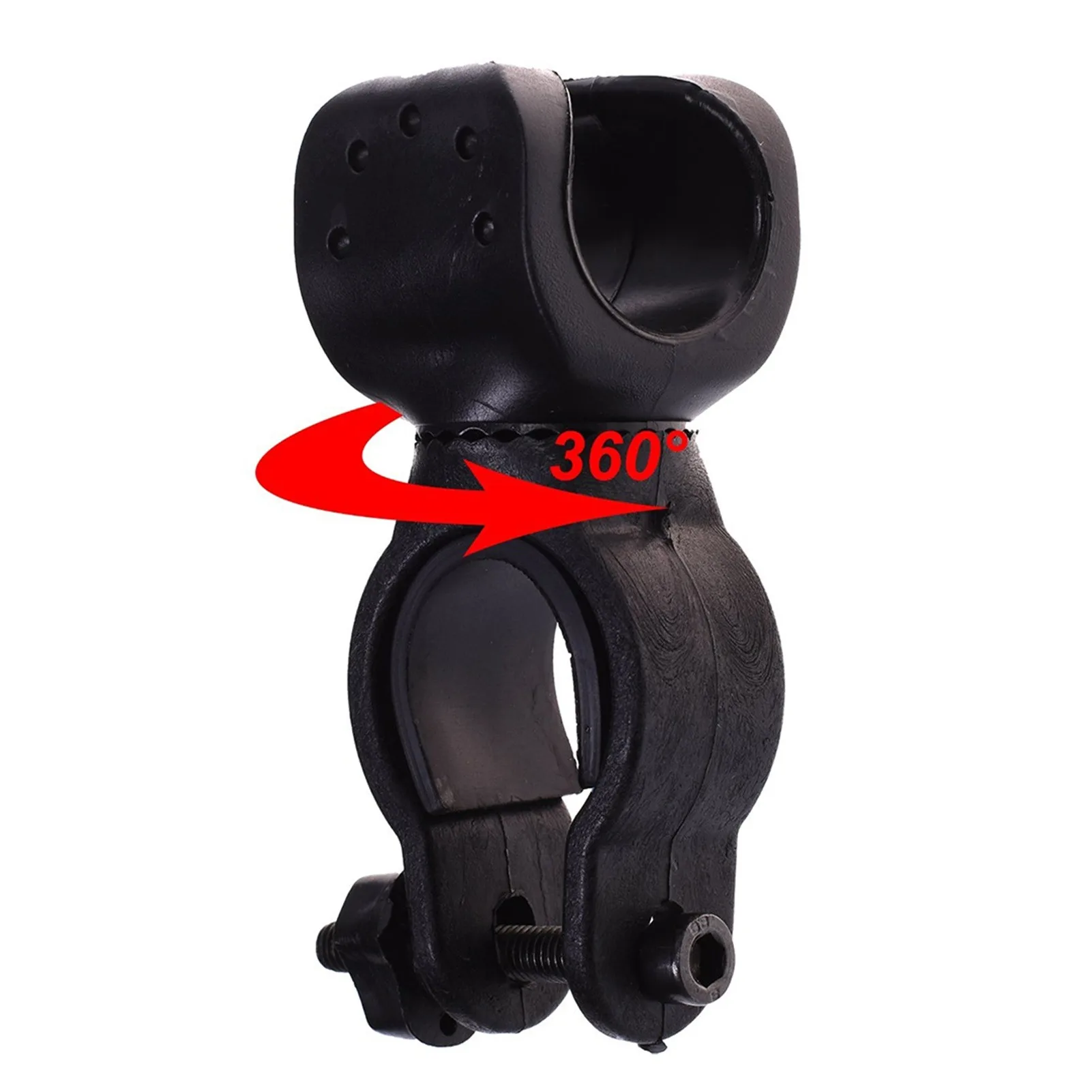 Adjustable 360° Rotating Bike Flashlight Holder Anti-Slip Shockproof Clip-On Mount for 22-26mm Lights Fits 22-28.5mm Handlebars