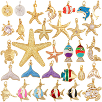 Starfish Tropical Ocean Shell Wale Tail Mermaid dolphin Sea Fish Charm Pendant,Gold Plated Zircon Jewelry Findings Supply S84