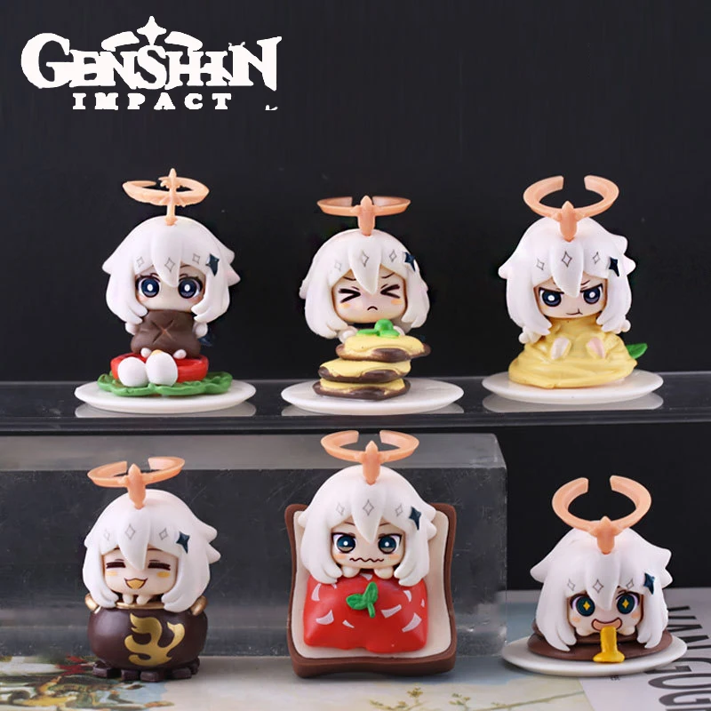 Hot 6pcs/set Genshin Impact Anime Figure Game Cartoon Aether Lumine Amber Venti Diluc Paimon Dolls Toy Kawaii Character Gift