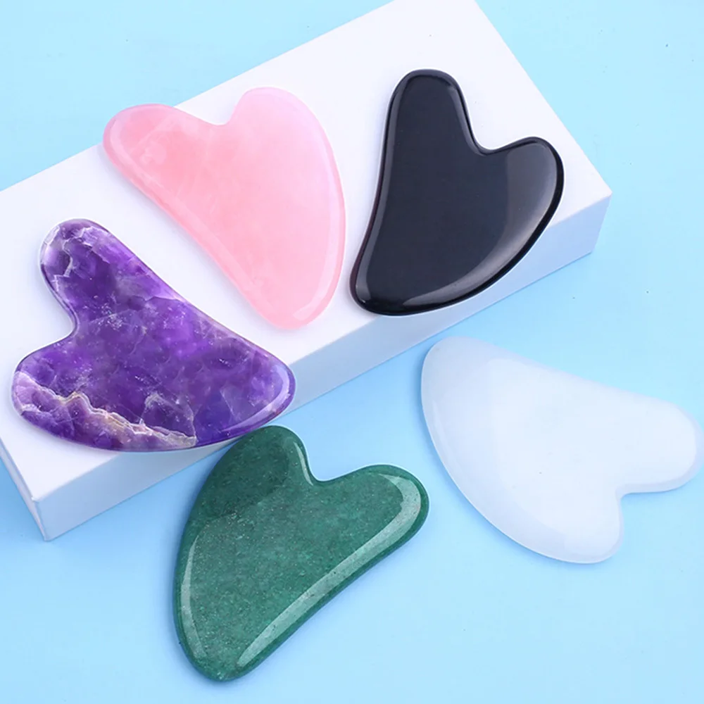 Natural Rose Quartz Jade Gua Sha Massage Tool Reiki Healing Crystals Stress Relief Relaxation Crystal Scrapping Plate
