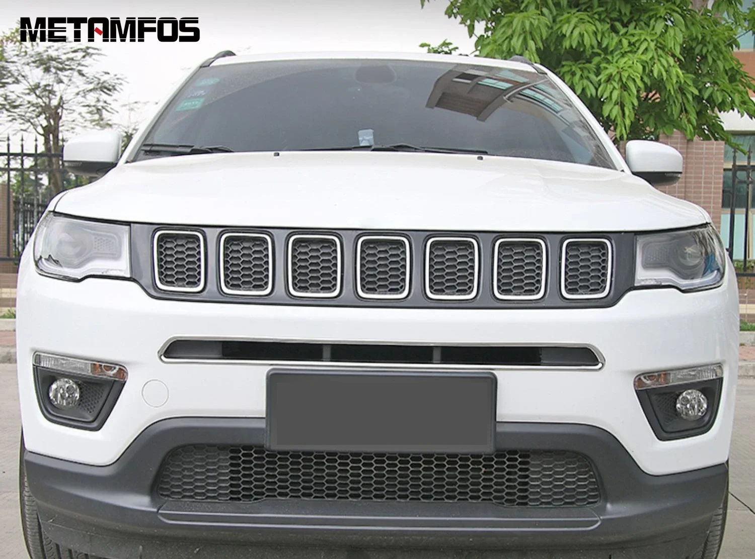 For Jeep Compass 2017-2019 2020 Chrome Front Center Grille Grill Cover Molding Trim Decoration Sticker Exterior Car Accessories