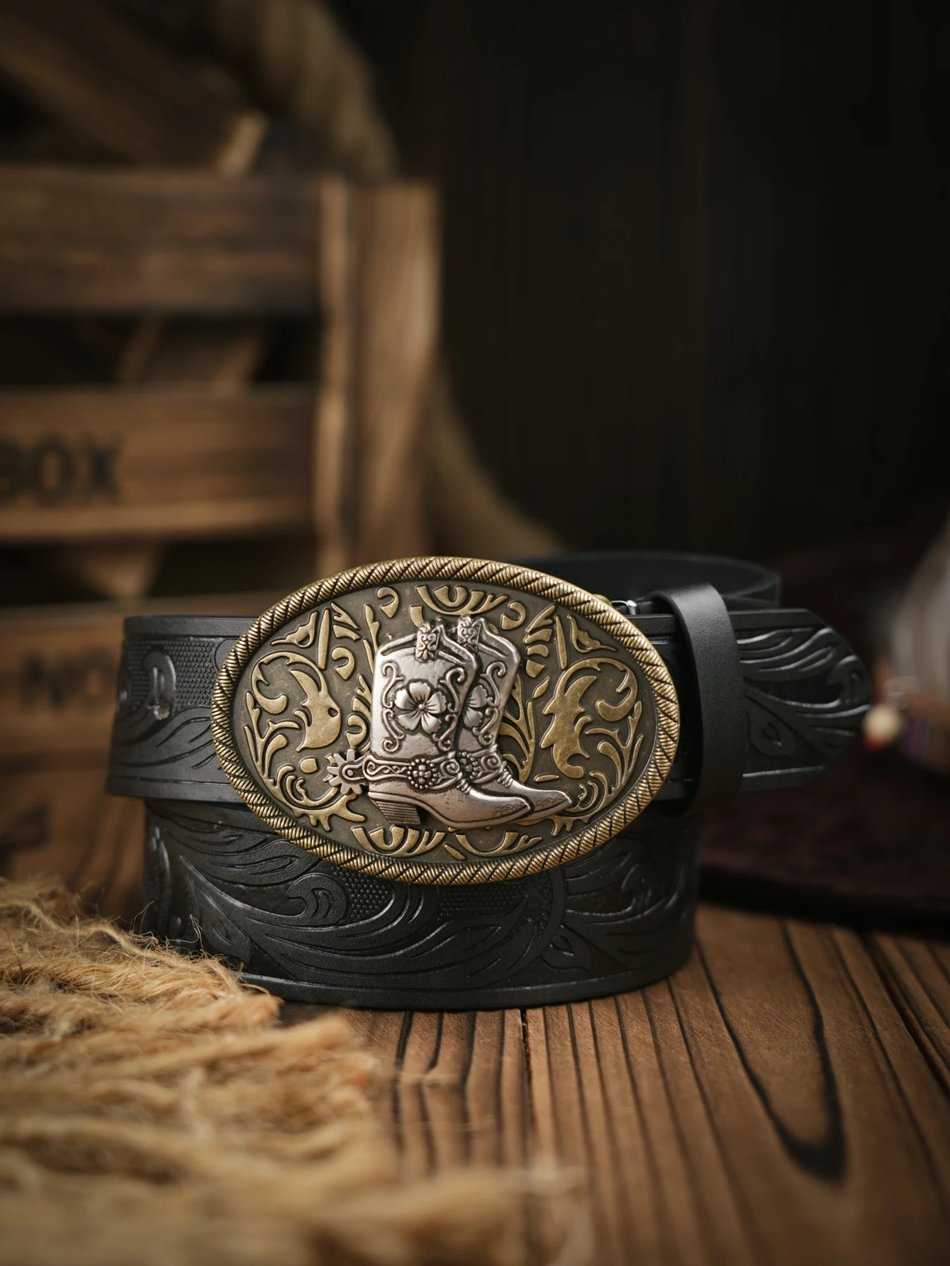 1pc Western Cowboy Style Belt - Suitable for Both Men and Women. Metal Western Buckle. PU Embossed Vintage Belt