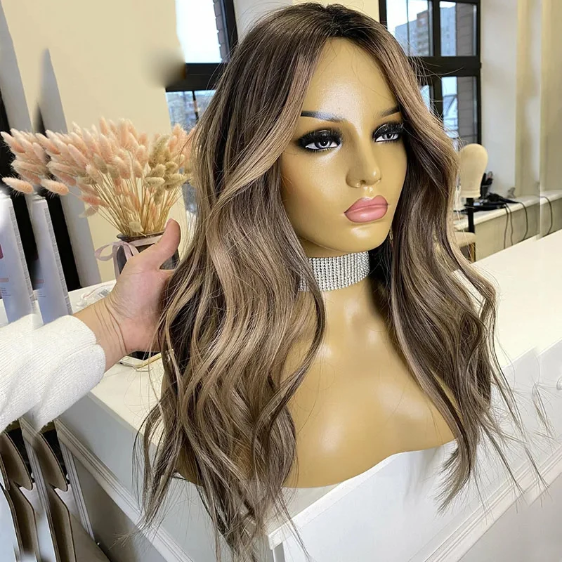 طبيعي طويل 26 بوصة غلويليس 200 الكثافة أومبير شقراء موجة الدانتيل 5x5 الحرير قاعدة باروكة من شعر طبيعي للنساء BabyHair preplucked