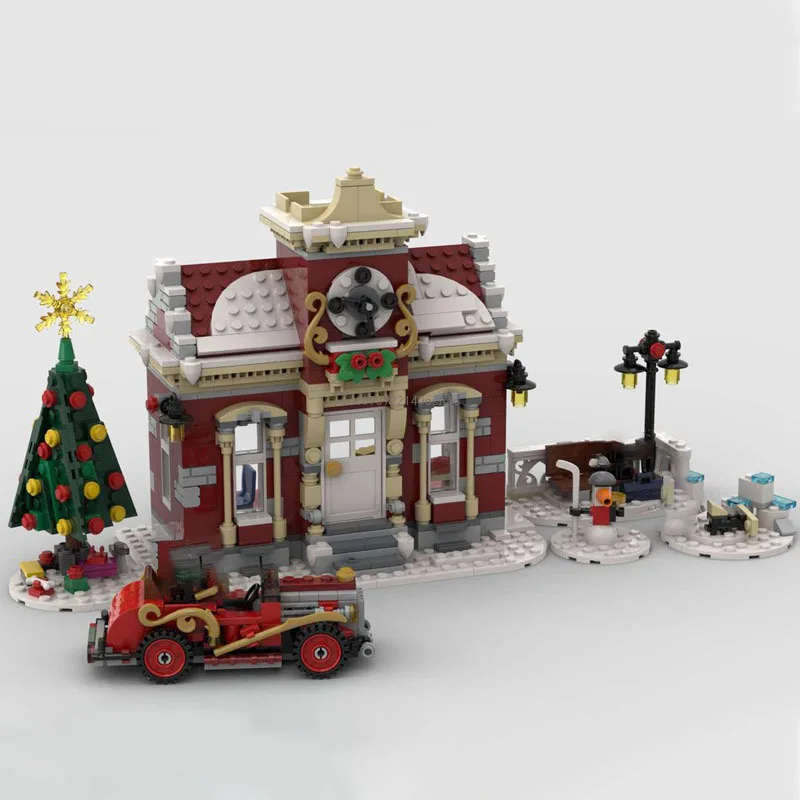 Décennie s de construction de la petite mairie d'hiver, kit de modèle de Noël, briques de villa et de voiture, jouets pour enfants, cadeaux de décorations de Noël, 983 pièces