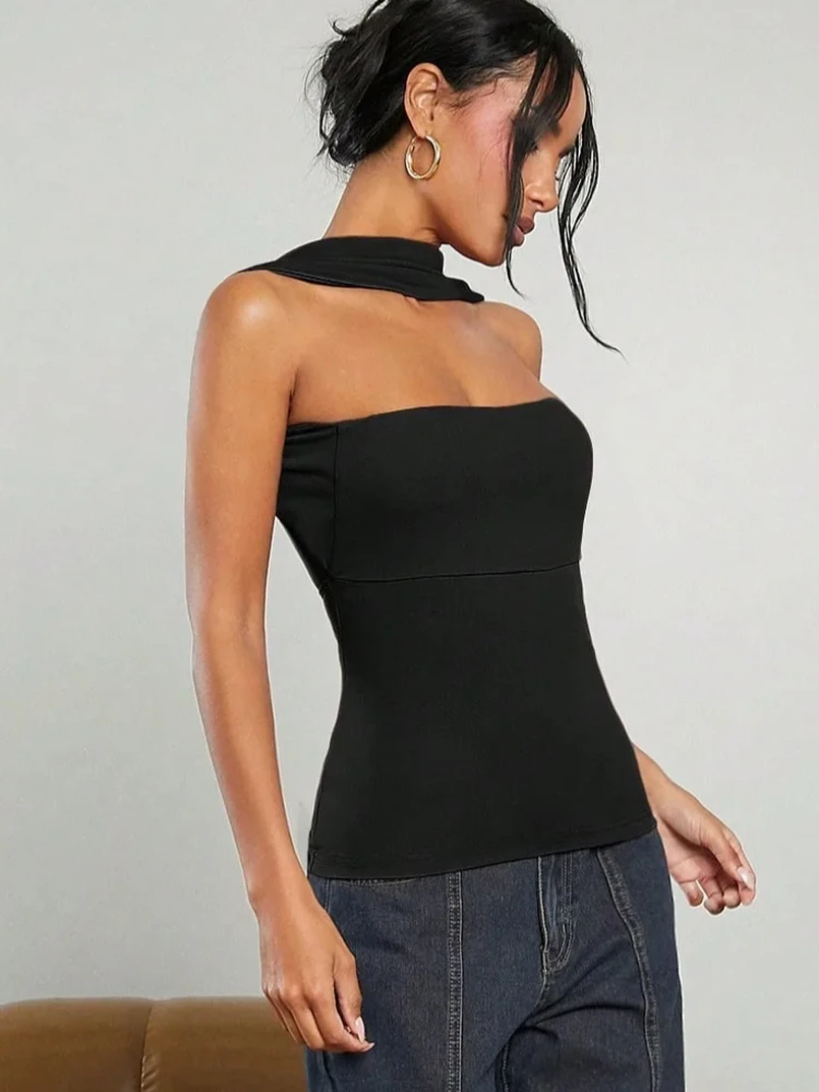 حار فتاة بلا أكمام خمر الصيف الشارع سترة Y2K بلون قبالة الكتف شخصية الإبداعية مكافحة الرقبة المرأة مثير سليم الأعلى