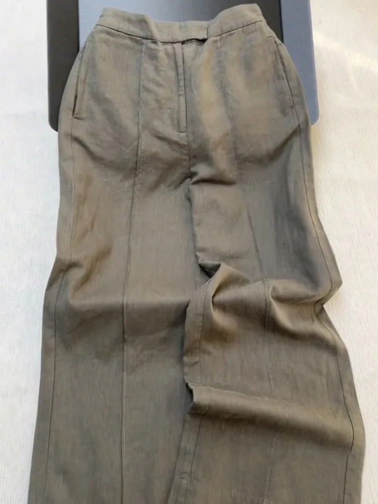 ชุดเซ็ตสองชิ้น เสื้อถักสีกากีและกางเกงขายาว สไตล์ลำลอง ให้ความรู้สึกหรูหรา สำหรับผู้หญิง คุณภาพพรีเมียม