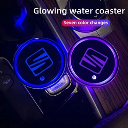 Car Luminous Water Cup Coaster Led Atmosphere Light Accessories for Seat Altea Xl Leon cupra FR 5f Ibiza 6l 6j 1p MK1 Mk2 Mk3