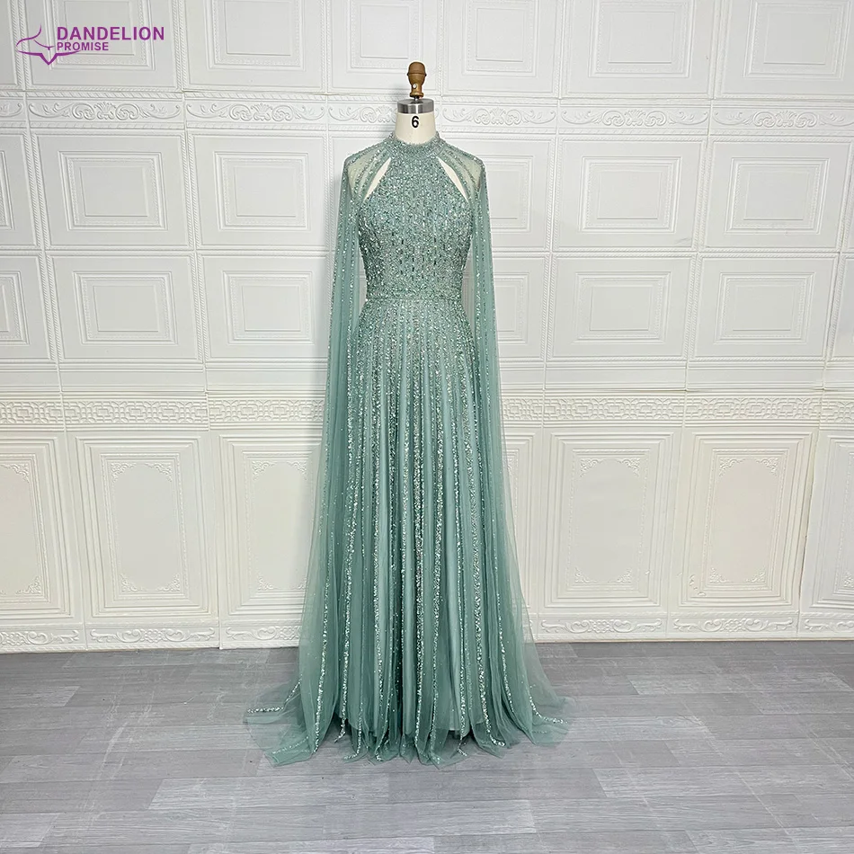 Elegant Arabic A Line Cape Sleeves Evening Dress 2024 for Women Beaded Luxury Dubai Formal Prom Wedding Party Gown Customized image 6