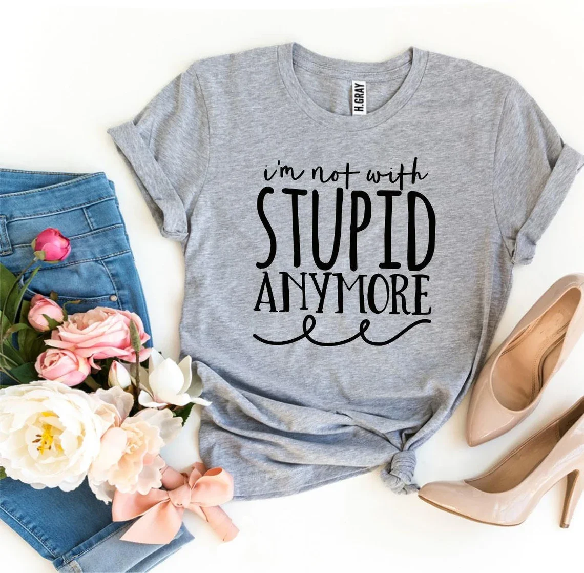 Skuggnas I’m Not With Stupid Anymore T-shirt Divorce Shirt Breakup Tee Gift For Her Short Sleeved Fashion Casual Tops