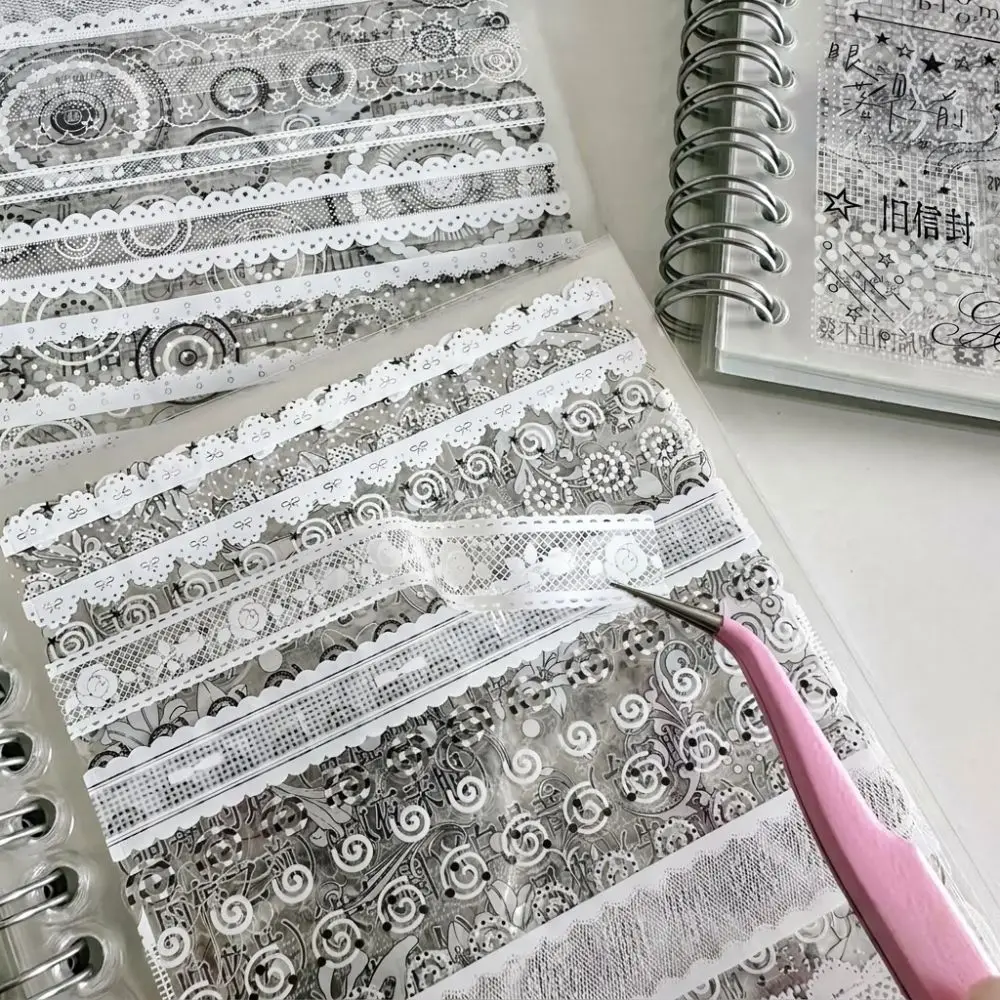 32 Sheets Sticker Book Transparent Pages Spiral Bound Scrapbook Stickers Floral Motifs Pastel Finish Journal Stickers
