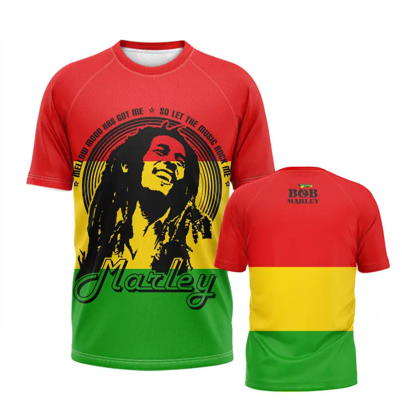 Bob Marley T Shirt 3D Printed Oversize Street Shirt Round Neck Trendy Rock Style Men Short Sleeved