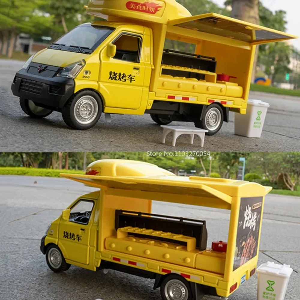 1:24 wuling rongguang liga diecast carro de brinquedo modelo em miniatura 4 portas abertas pneu de borracha som luz traseira completa menino presentes de natal