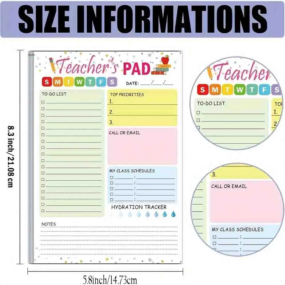 Teacher Notepad 5.5x8.3 Inch Checklist Daily Scheduler Sheets Tear-off Daily To Do List Organizer Planner Sheets 50Pcs