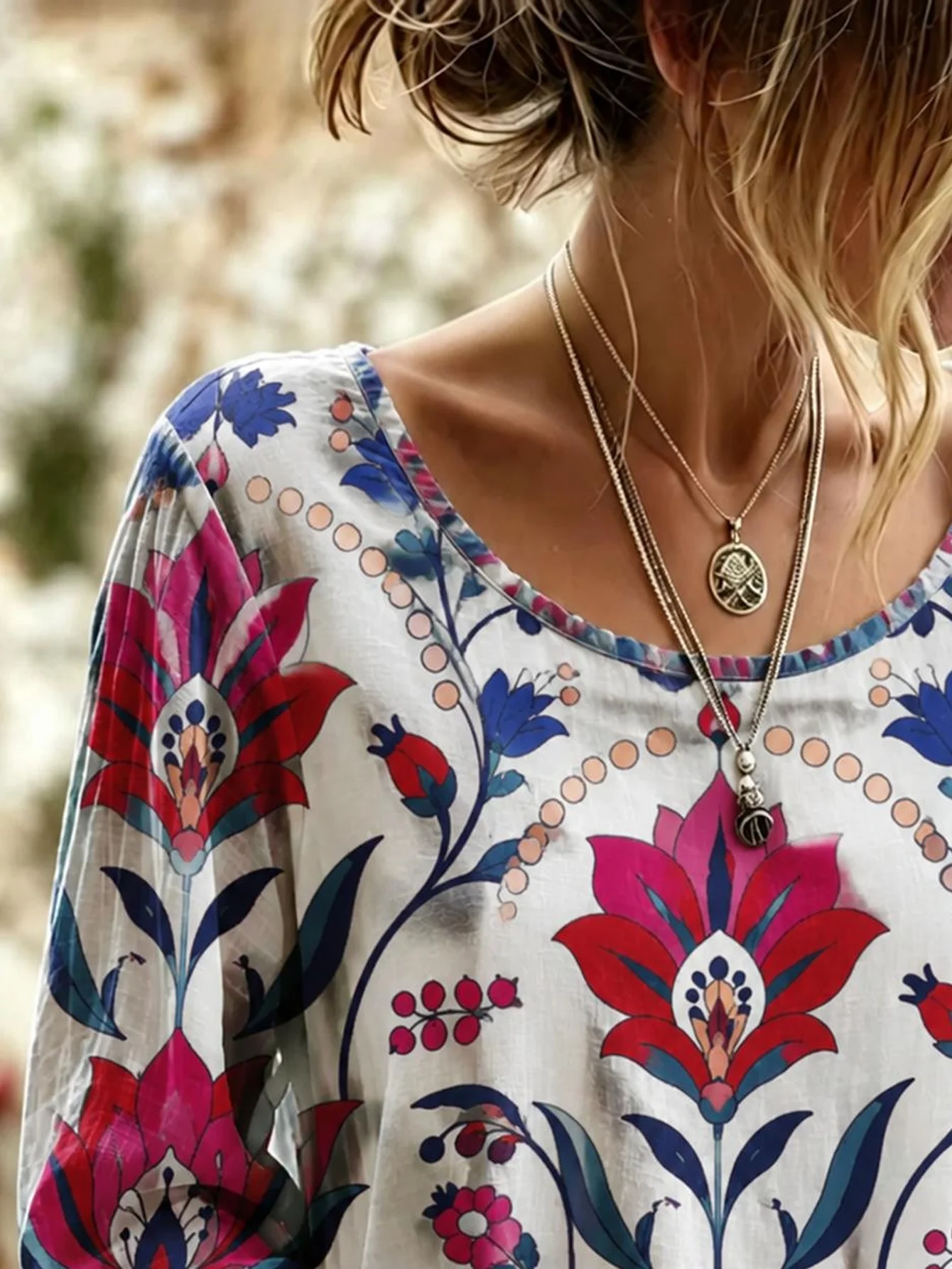 Women Plus Size Blouse 3D Floral Print Long Sleeve Loose Fit Casual Boho Tunic Top