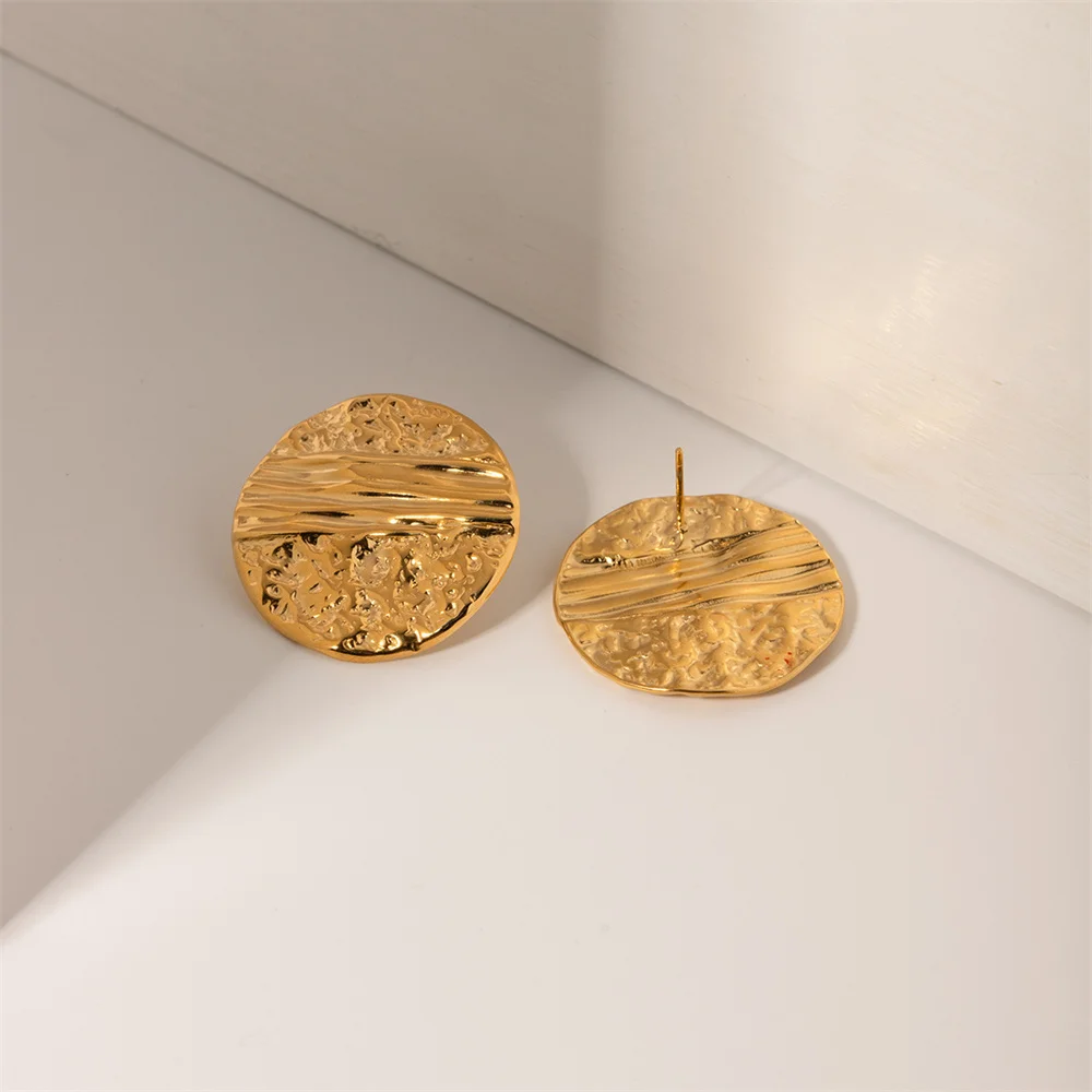 Gold Color Round Stud Earring Trendy Women\'s Earrings Retro 316L Stainless Steel Earrings Fashion Party Jewelry Accessories