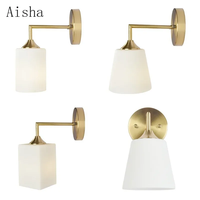 

American Milk White Glass Wall Lamp Bathroom Bathroom Mirror Front Sconces Bedside Corridor Retro Industrial LED Light Fixtures