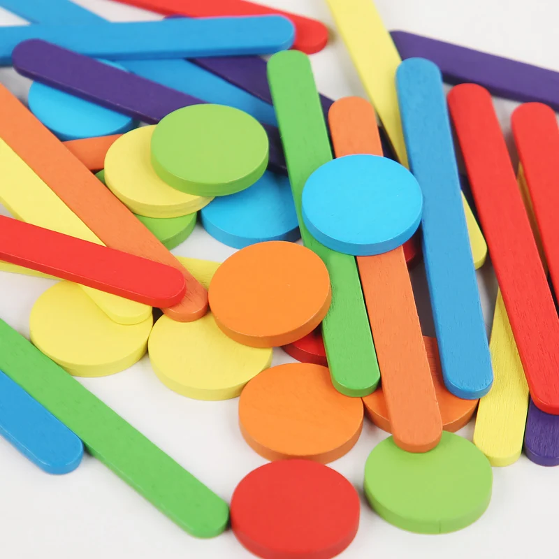 Children's Rainbow Stick Thinking Puzzle Montessori Wooden DIY Ice Cream Stick Puzzle Challenge Table Games Educational Toys