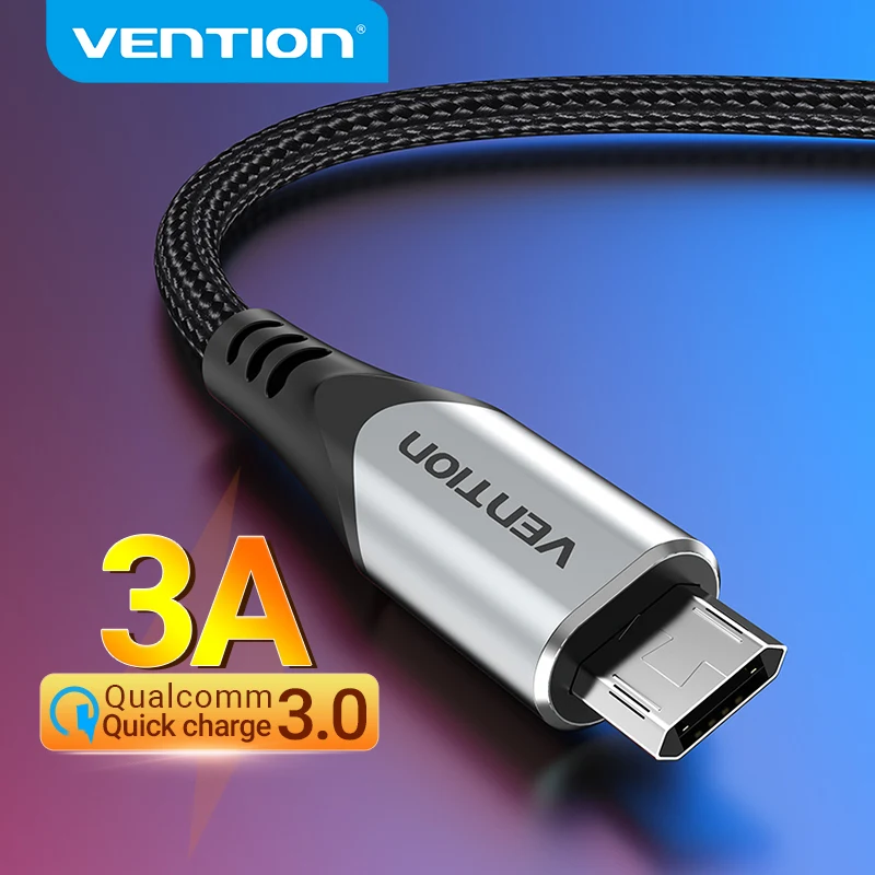 Vention 3A Reversible Micro USB Cable Nylon Fast Charging for Samsung Xiaomi HTC LG USB Charger Data Cable Mobile Phone Cable