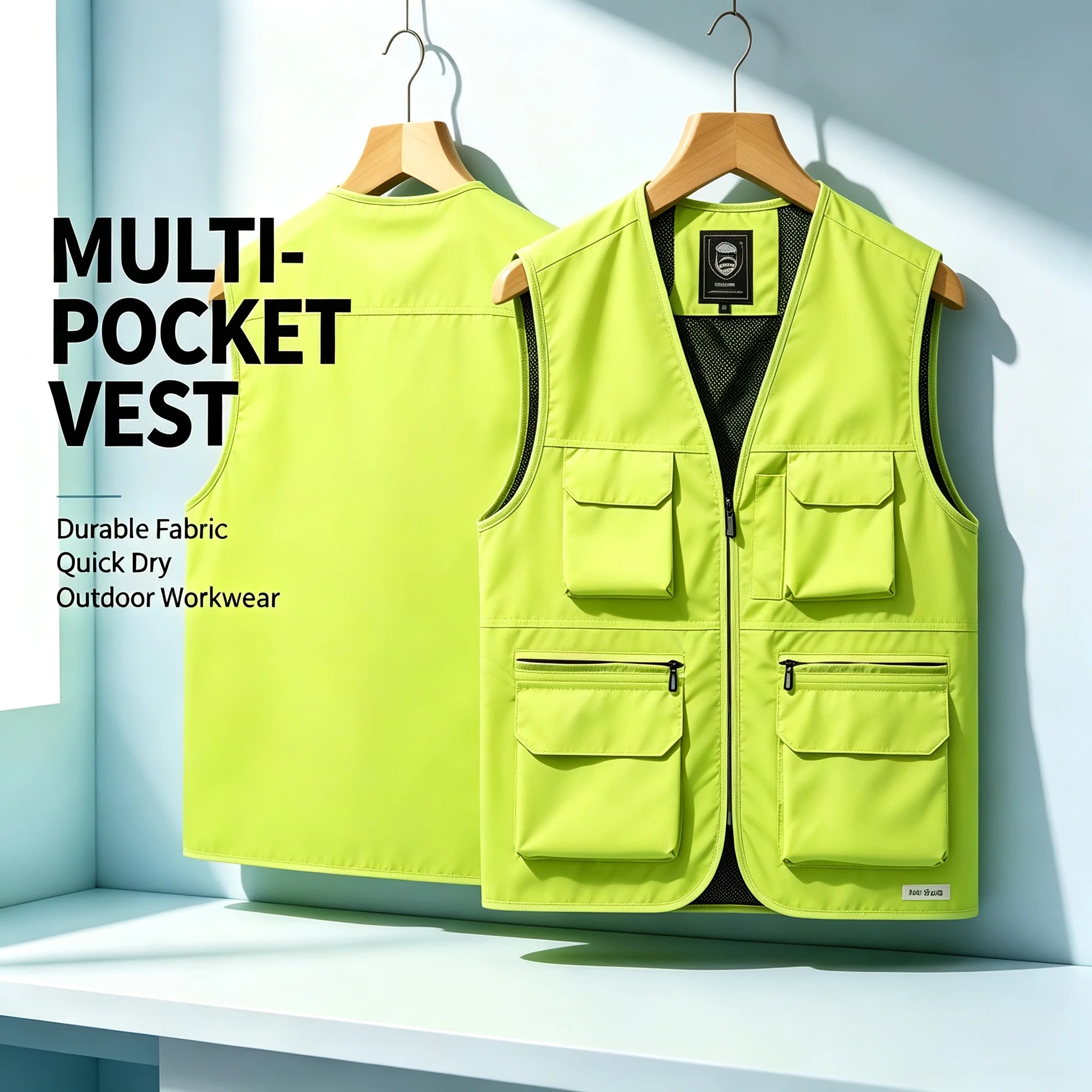 Multi Pocket Work Vest Men Breathable Mesh Lined Sleeveless Photographer Fishing Journalist Vest Outdoor Cargo Vest Printed Logo