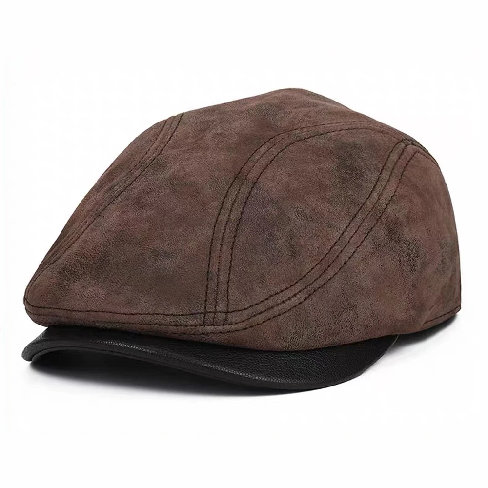 2026 Retro Spring Genuine Suede Leather Boina Hat Matte Sheepskin Beret  Octagonal Cap Winter Boina  Men Beret Cap