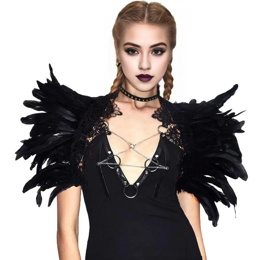 Cosplay Fake Collar Style Feather Shawl with Adjustable Ribbon for Stage Show Performance Halloween Cosplay Unisex Imitation