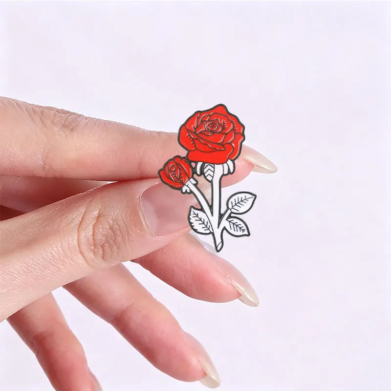 Cute Rose Flower Enamel Pins Retro Floral Plant Black Red White Rose Brooches Lapel Backpack Badge Fashion Jewelry Gifts 6